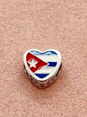 Pandora Cuba Flag Bracelet Heart Bead Charm Love Cuba Button, S925 Sterling